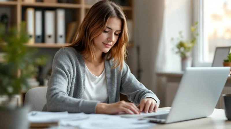 Mann sitzt am Schreibtisch in Cottbus und rechnet Foerderung fuer Wirtschaftsfachwirt durch